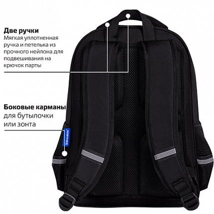 Рюкзак BRAUBERG SOFT, 2 отделения, 3 кармана, "Dark night", СВЕТООТРАЖАЮЩИЙ ПРИНТ, 40х31х15 см, 273119