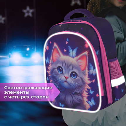 Ранец BRAUBERG KIDS STANDARD, 2 отделения, Curious cat, 36х28х14 см, 273145