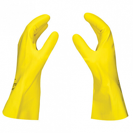 Перчатки латексные SCAFFA "Луч", КЩС-2, хлопчатобумажное напыление, размер 10, XL (очень большой), желтые, 00-01017719