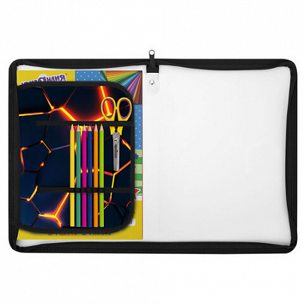 Папка для труда на молнии ЮНЛАНДИЯ А4, 1 отделение, откидная планка, органайзер, "Volcano split", 273394