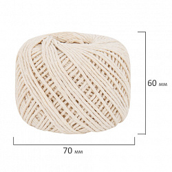 Шпагат хлопковый для прошивки документов, вязания, макраме, длина 100 м, диаметр 1,5 мм, BRAUBERG, 700361