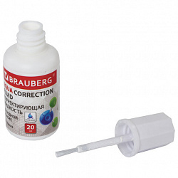 Корректирующая жидкость BRAUBERG "Aqua" на водной основе 20 мл, с кисточкой, 228643