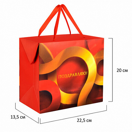 Пакет-коробка подарочный (1 штука) ассорти "Поздравляю", 22,5х13,5х20 см, тиснение фольгой, ламинация, 90085, 90081, 90085