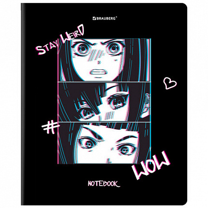 Тетрадь А5, 48 л., BRAUBERG, скоба, клетка, глянцевый лак, "Аниме" (микс в спайке), 404347