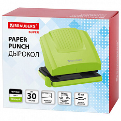 Дырокол BRAUBERG "SUPER", до 30 листов, зелено-черный, 272746