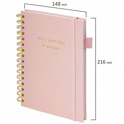 Бизнес-тетрадь на гребне А5 148х216 мм, BRAUBERG "Calipso" под кожу, резинка, клетка, 80 л., розовая, 116251