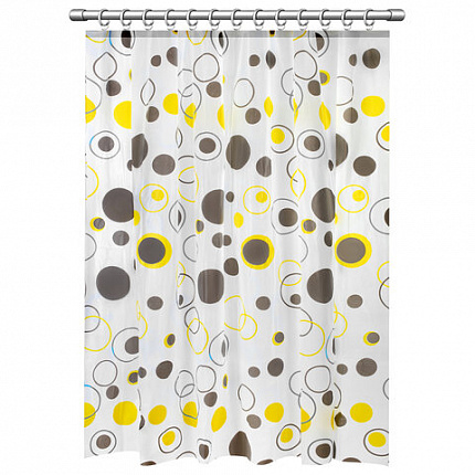Шторка для ванной PEVA, 180х180 см, кольца в комплекте, дизайн ассорти, КРУГИ, WBZ (ВБЗ), 700070