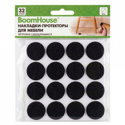 Накладки-протекторы для мебели ФЕТР самоклеящиеся, d=25 мм, черные, КОМПЛЕКТ 32 шт., BoomHouse, 701819