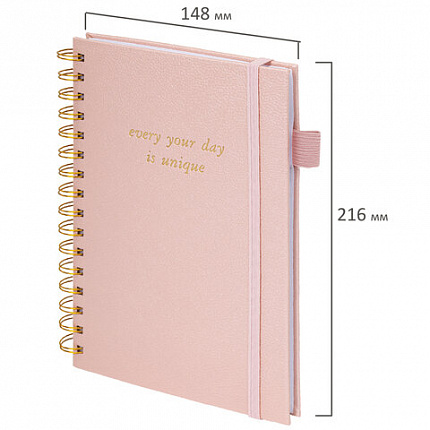 Бизнес-тетрадь на гребне А5 148х216 мм, BRAUBERG "Calipso" под кожу, резинка, клетка, 80 л., розовая, 116251