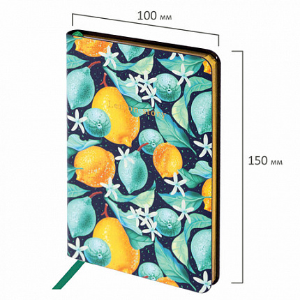 Блокнот МАЛЫЙ ФОРМАТ (100х150 мм) А6, BRAUBERG VISTA "Lemon Story", под кожу, гибкий, срез фольга, 80 л., 112096