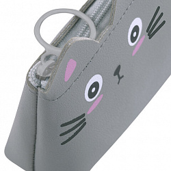 Пенал ЮНЛАНДИЯ ЮНИОР, 1 отделение, искусственная кожа, "Gray kitty", 20х9х7 см, 273819