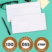 Конверты Е65 (110х220 мм), отрывная лента, внутренняя запечатка, КОМПЛЕКТ 100 шт., BRAUBERG, 112193