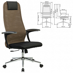 Кресло BRABIX PREMIUM "Ultimate EX-801" хром, плотная двойная сетка Х2, черное/коричневое, 532920