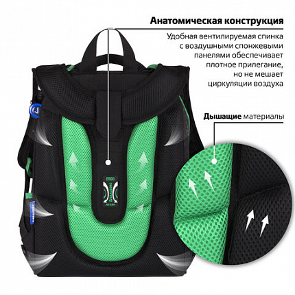 Ранец BRAUBERG PREMIUM, 2 отделения, с брелоком, "Атака", патчи на липучках, 38х29х16 см, 273104