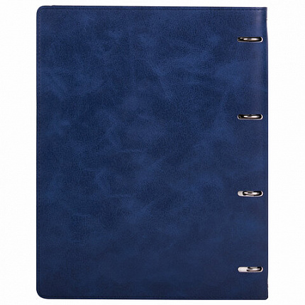 Тетрадь на кольцах БОЛЬШАЯ А4 (240х310 мм), 120 листов, под кожу, клетка, BRAUBERG "Main", синий, 404510