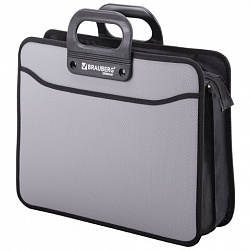 Папка-портфель пластиковая BRAUBERG ПРЕМЬЕР А4 (390х315х120 мм), 3 отделения, фактура "бисер", серая, 223083