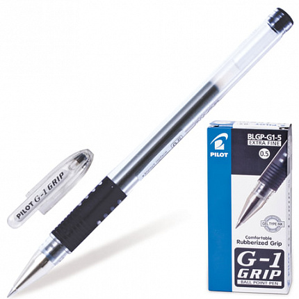 Ручка гелевая с грипом PILOT "G-1 Grip", ЧЕРНАЯ, корпус прозрачный, узел 0,5 мм, линия письма 0,3 мм, BLGP-G1-5
