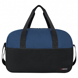 Сумка спортивная HEIKKI BASE (ХЕЙКИ), карман на молнии, черная/темно-синяя, 30x44x17 см, 272622