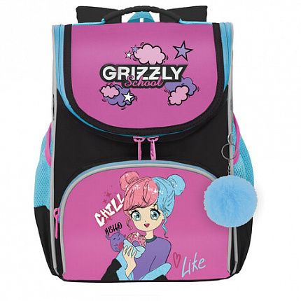 Ранец GRIZZLY анатомическая спинка, с мешком для обуви, для девочек, LIKE, 33х25х13 с, RAm-484-6/1
