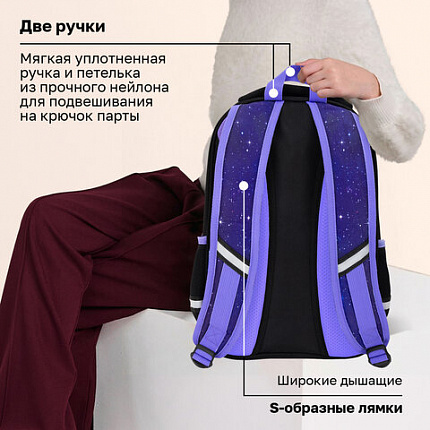Рюкзак BRAUBERG OPTIMA, 2 отделения, с брелоком, "Сияющий котик", 36х27х18 см, 274417