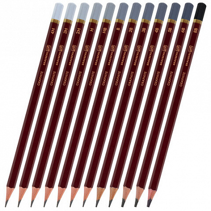 Карандаши чернографитные художественные 4H-8B, НАБОР 12 шт., В ПЕНАЛЕ, BRAUBERG ART "PREMIERE", 181895