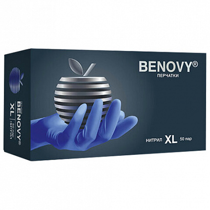 Перчатки нитриловые смотровые 50 пар (100 штук), размер 9-10, XL (очень большой), сиреневые, BENOVY MultiColor