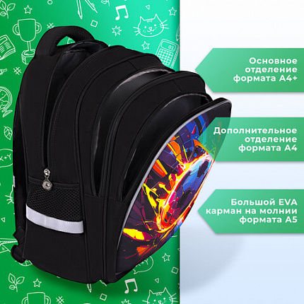 Рюкзак BRAUBERG KIDS MIND с пеналом в комплекте, 2 отделения, "Футбол", 40х28х18 см, 273178