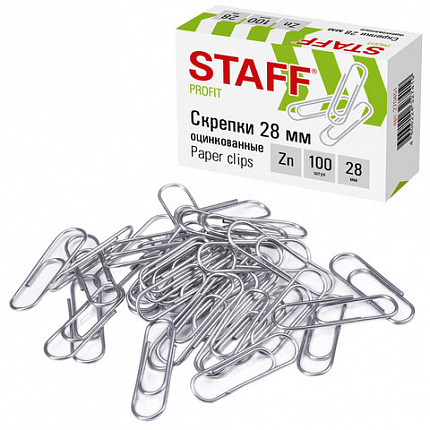 Скрепки STAFF, 28 мм, оцинкованные, 100 шт., в картонной коробке, 270451
