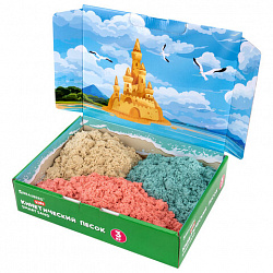 Песок для лепки кинетический, 3 цвета, 3 кг, коробка-песочница, BRAUBERG KIDS, 666009