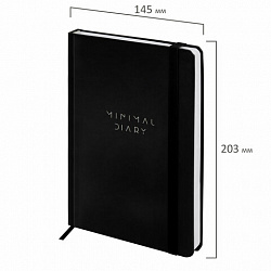 Ежедневник недатированный с резинкой А5 145х203 мм, BRAUBERG, твердый, 160 л., "Minimal", черный, 116299