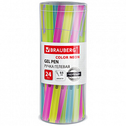 Ручка гелевая BRAUBERG "COLOR NEON", ЧЕРНАЯ, корпус ассорти, узел 0,5 мм, линия 0,35 мм, 144120