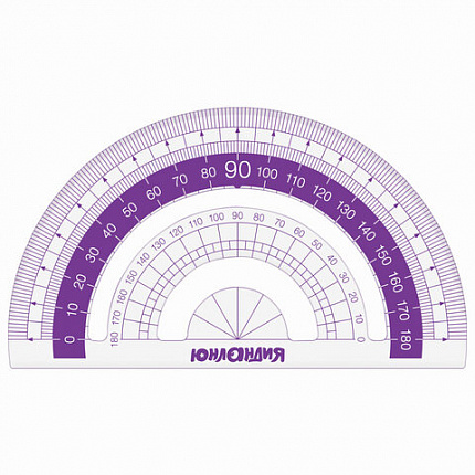 Набор чертежный малый ЮНЛАНДИЯ "ГЕОМЕТРИЯ" (линейка 15 см, 2 треугольника, транспортир), фиолетовая шкала, 210739