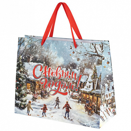 Пакет подарочный (1 шт.) новогодний 26х13х32 см "Winter Wonderland", фольга, ассорти, ЗОЛОТАЯ СКАЗКА, 592443