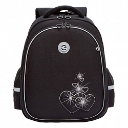 Ранец GRIZZLY анатомическая спинка, c брелоком, для девочек, "HEARTS", чёрный 36х28х20 см, RAz-586-5/1