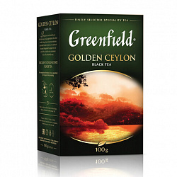 Чай листовой GREENFIELD "Golden Ceylon ОРА" черный цейлонский крупнолистовой 100 г, 0351
