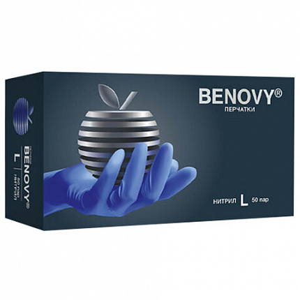 Перчатки нитриловые смотровые 50 пар (100 штук), размер 8-9, L (большой), сиреневые, BENOVY MultiColor