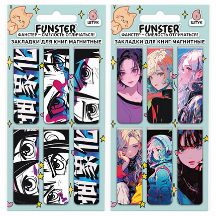 Закладки для книг МАГНИТНЫЕ, "АНИМЕ", набор 12 штук, 60x20 мм, FUNSTER, 116655