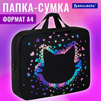 Папка на молнии с ручками BRAUBERG А4, 1 отделение, полиэстер, 80 мм, "Pretty face", 273307