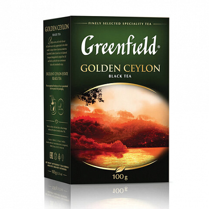 Чай листовой GREENFIELD "Golden Ceylon ОРА" черный цейлонский крупнолистовой 100 г, 0351