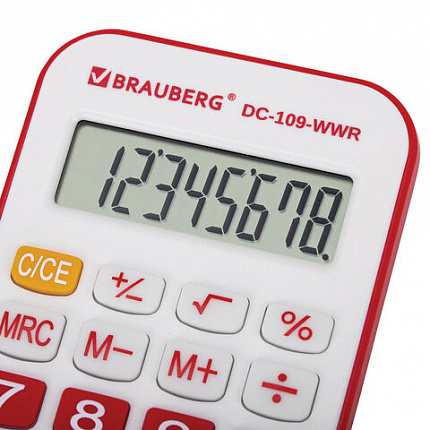 Калькулятор карманный со шнурком BRAUBERG DC-109-WWR (61x110 мм), 8 разрядов, БЕЛЫЙ/КРАСНЫЙ, 272644