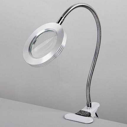 Лупа настольная на прищепке с LED-ПОДСВЕТКОЙ, диаметр 75 мм, увеличение 3, BRAUBERG, 455931
