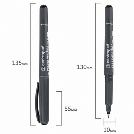 Маркер перманентный для любой гладкой поверхности ЧЕРНЫЙ CENTROPEN "OHP", 0,6 мм, 2636, 6 2636 0112