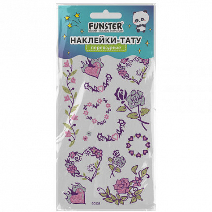Наклейки-тату переводные "Блестящие", 15,5х9,5 см, ассорти 8 видов, FUNSTER (ФАНСТЕР), 666107