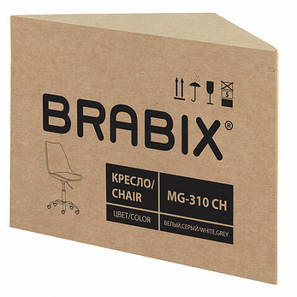 Кресло стул BRABIX "Eames MG-310 CH", хром, пластик белый, ткань серая, 532924