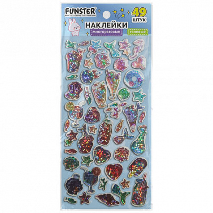 Наклейки гелевые "Любимые блестки", 17,5х9 см, ассорти 6 видов, FUNSTER (ФАНСТЕР), 666104