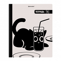 Тетрадь А5 96 л. BRAUBERG, на сшивке с корешком, клетка, обложка картон, "Кот-Непоседа", 405292