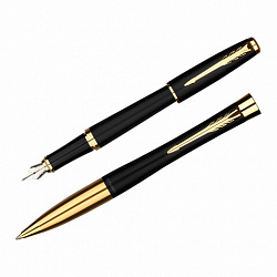 Набор PARKER "Urban Black GT": шариковая ручка синяя и перьевая ручка синяя, 2093381
