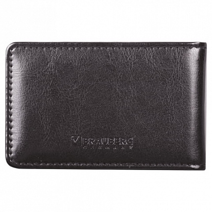 Визитница однорядная BRAUBERG "Imperial", на 20 визиток, под гладкую кожу, черная, 232291