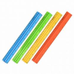 Линейка пластиковая 30 см, BRAUBERG, с держателем, прозрачная, неоновая, ассорти, 210843