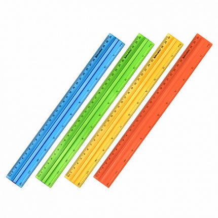 Линейка пластиковая 30 см, BRAUBERG, с держателем, прозрачная, неоновая, ассорти, 210843